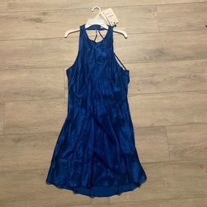 Navy Blue Satin Zara Dress - backless, high neck